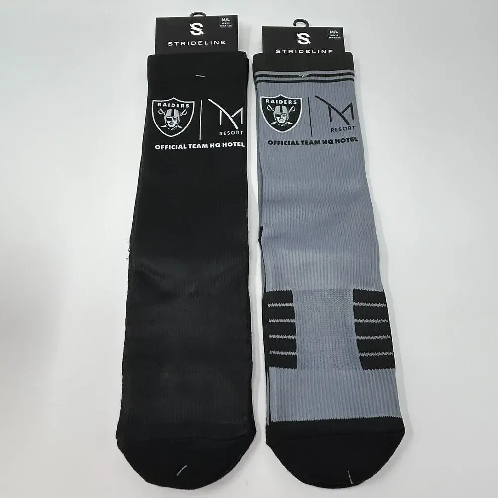 2 Pairs Las Vegas Raiders M Resort Socks Unisex M-L Gray Black Official HQ Hotel